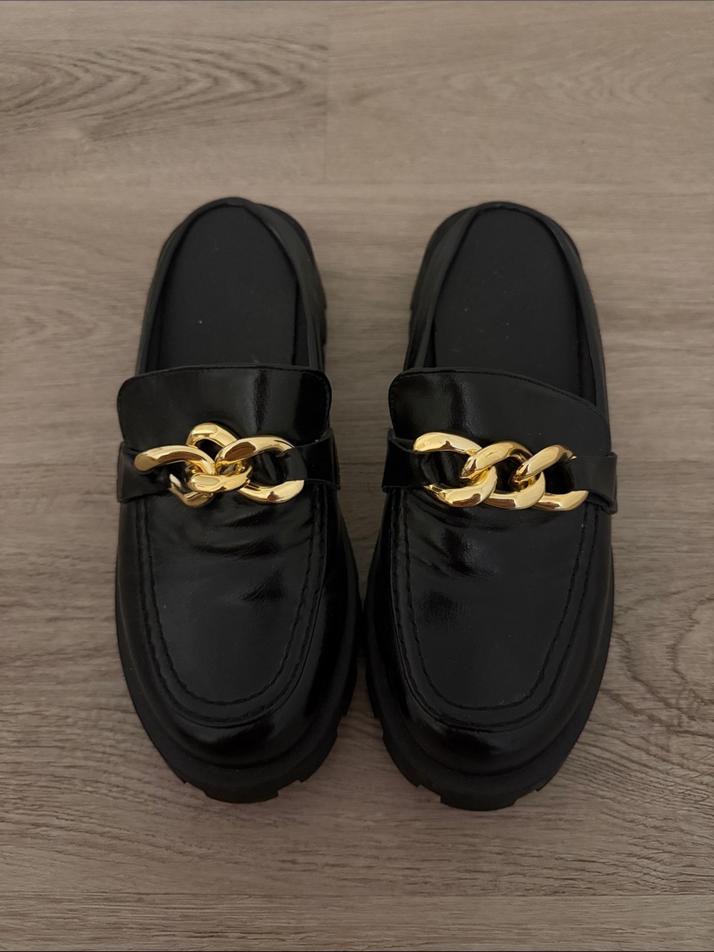 Dream Pairs Black Loafers with Gold Chain Accent